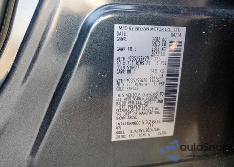 2014 Infiniti Qx60 from USA, damaged, VIN 5N1AL0MN6EC532601